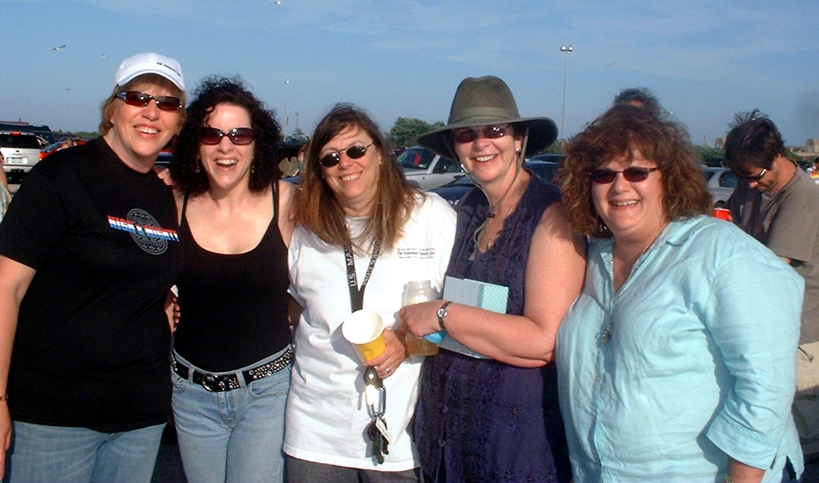 Barb, me, Gail, Mitch's lovely wife Marie,Angela standing up to the strong winds blowing through the lot at Jones Beach